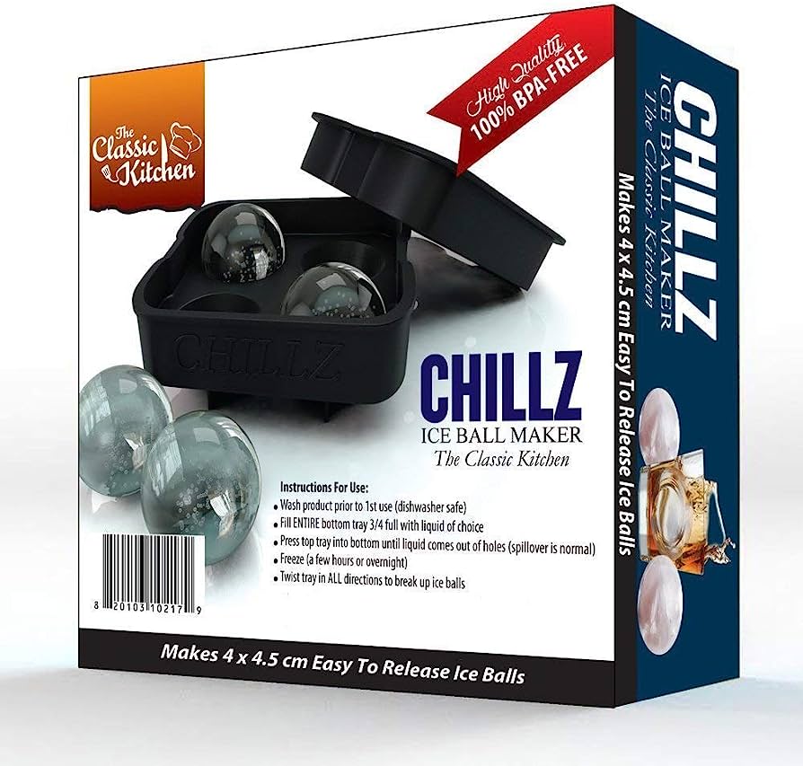 Amazon.com: Chillz Ice Ball Maker Molds for Whiskey (4 x 1.78