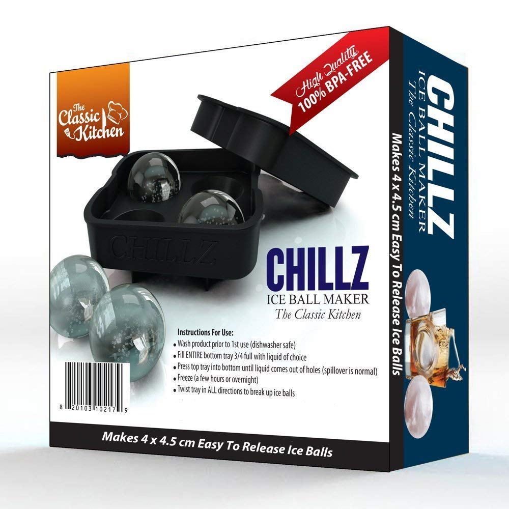 Amazon.com: Chillz Ice Ball Maker Molds for Whiskey (4 x 1.78