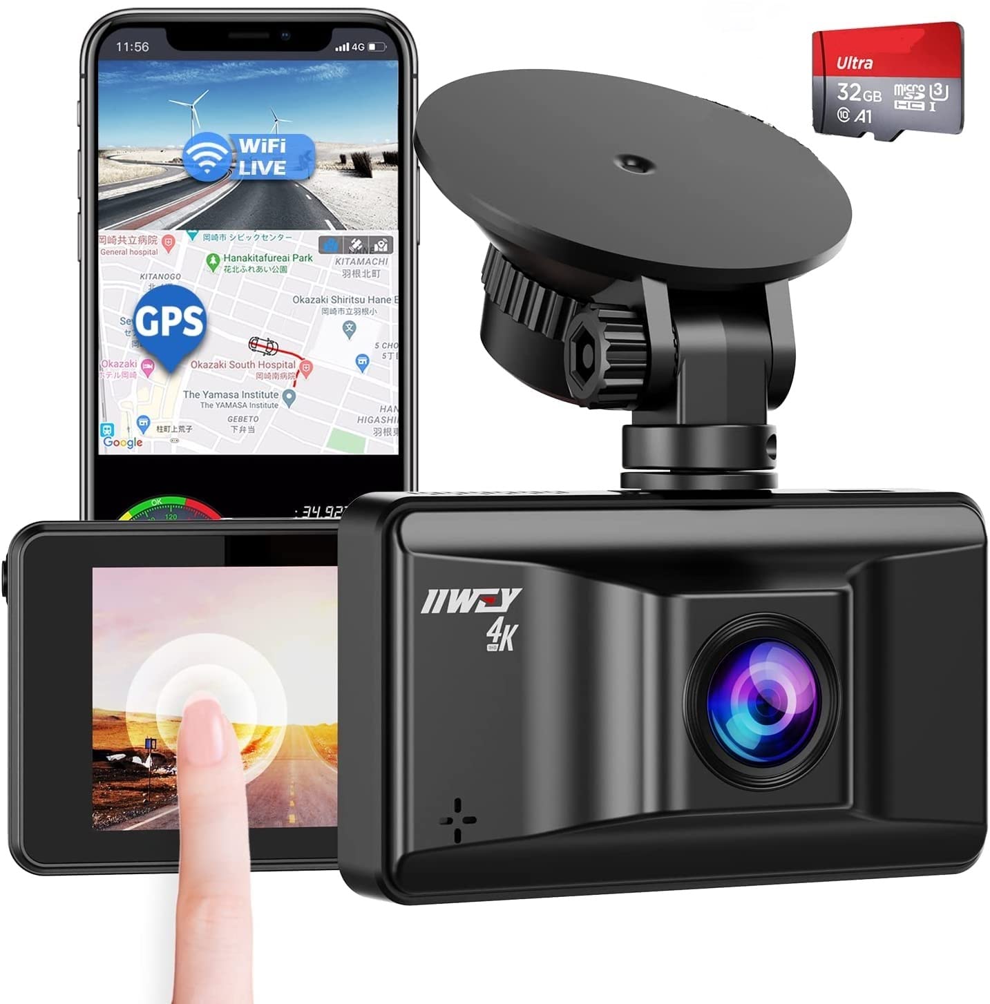 Amazon.com: iiwey S3- Upgraded 4K Dash Cam Built with WiFi GPS UHD
