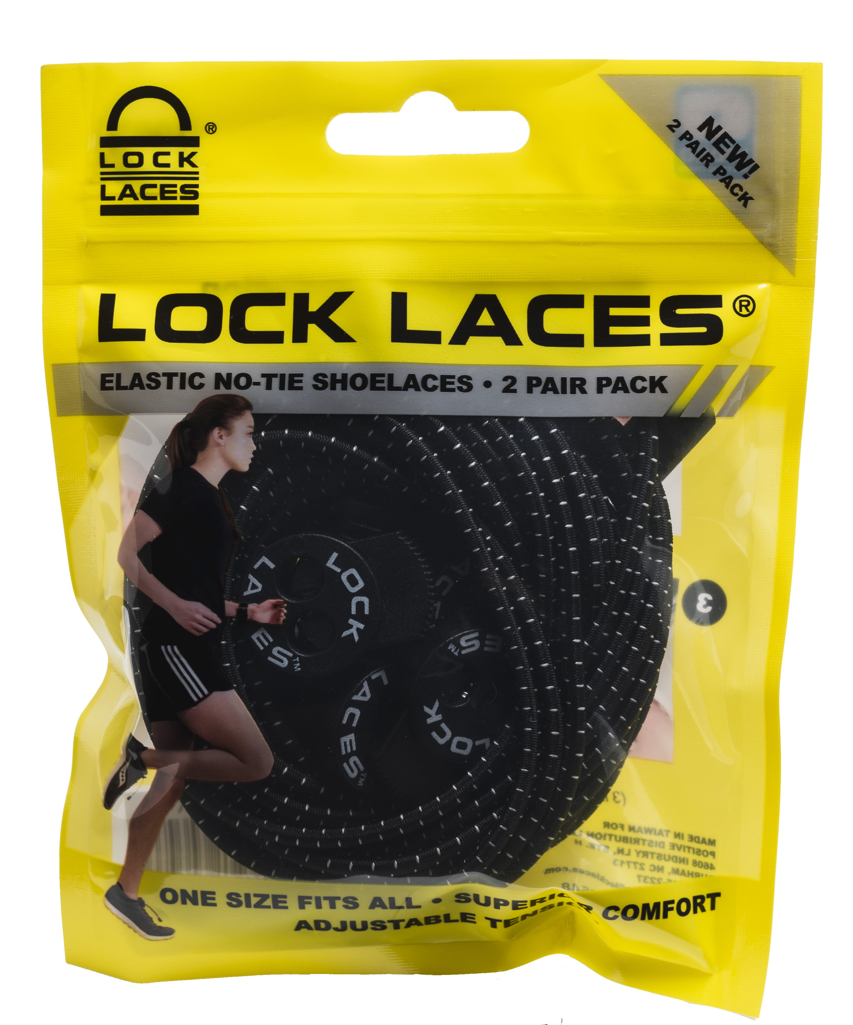 LOCK LACES (Elastic No Tie Shoe Laces) (Pack of 2) (2 Pack-Black