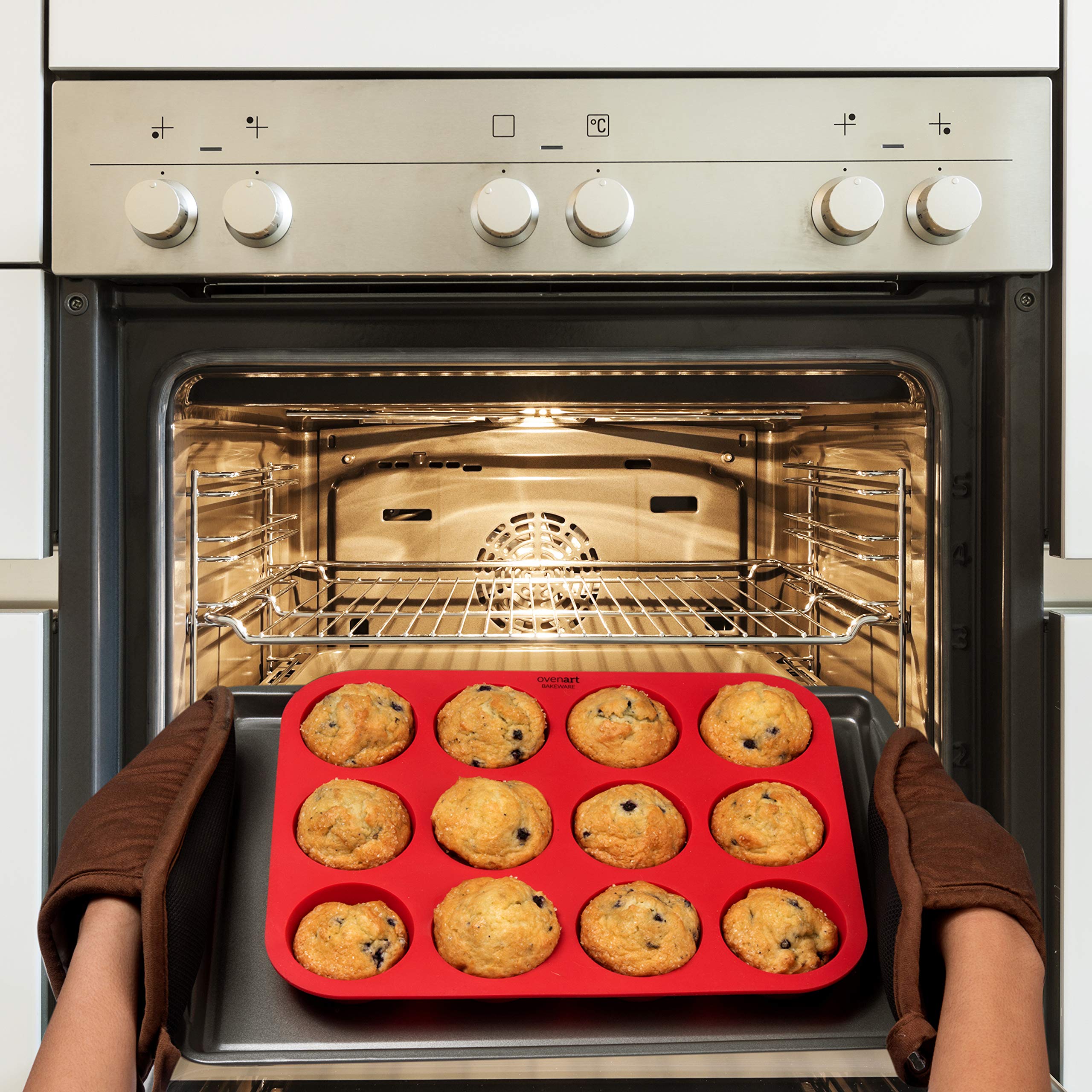 OvenArt Bakeware 12-Cup European LFGB Silicone Muffin Pan