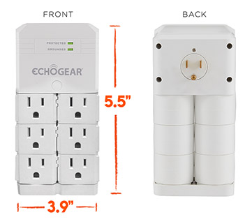 White Outlet Surge Protector With 6 Pivoting Outlets - ECHOGEAR